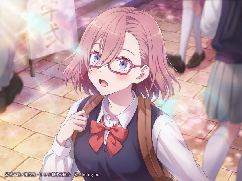 2.5_jigen_no_ririsa, 2.5_jigen_no_ririsa_tenshitachi_no_stage, 3girls, amano_ririsa, blue_eyes, blush, breasts, dot_nose