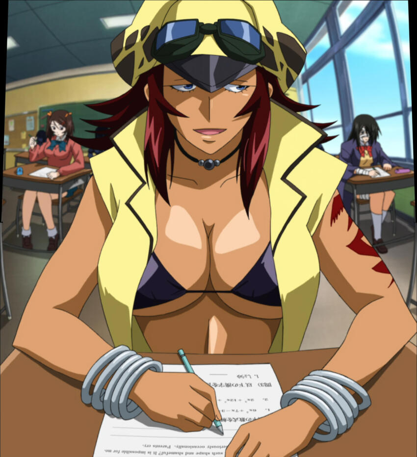 10s, bikini, blue_eyes, breasts, cleavage, hat, highres, ikkitousen