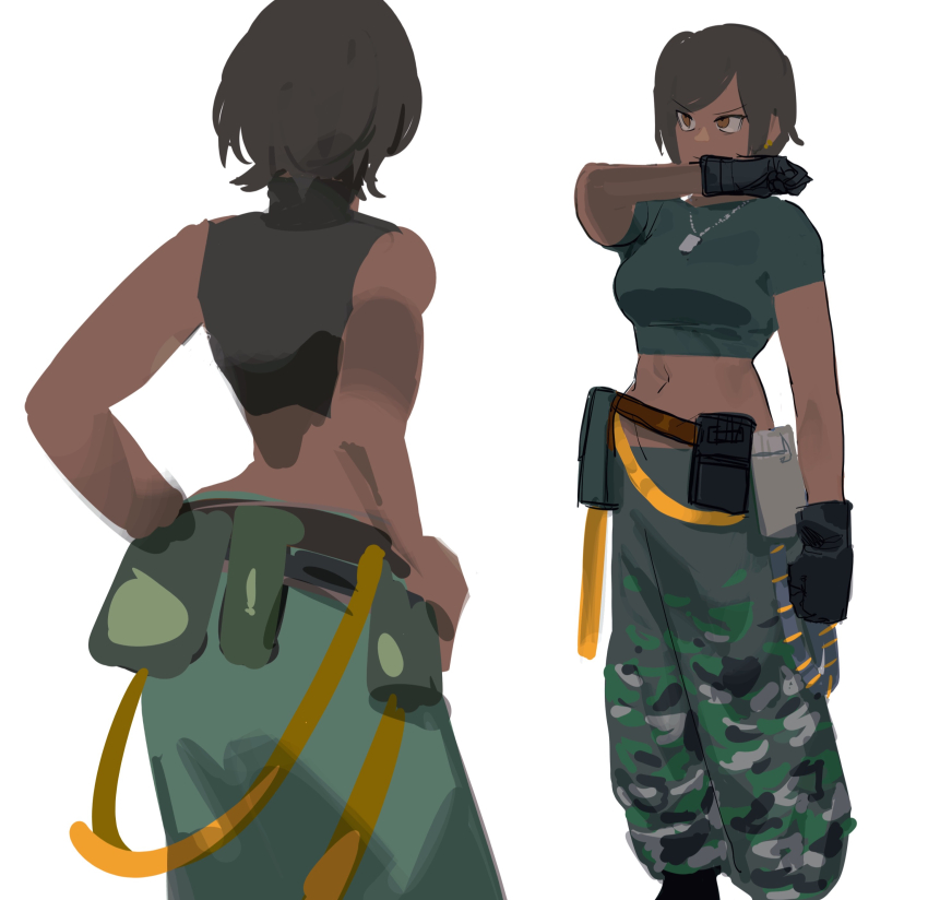 1girl, absurdres, belt, black_gloves, breasts, brown_belt, brown_eyes, brown_hair