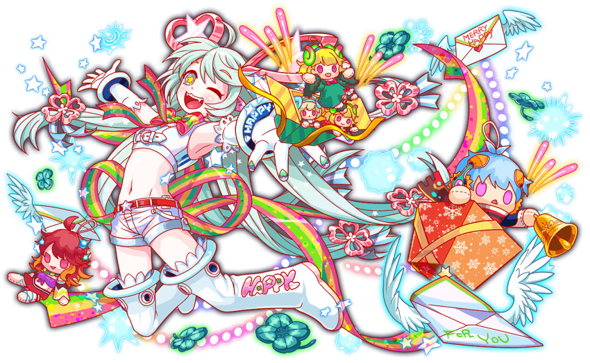 1boy, 5girls, adapted_costume, ahoge, alternate_costume, alternate_hair_color, alternate_hair_ornament, aqua_eyes