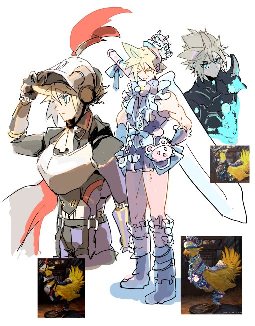 alternate_costume, armor, bird, black_armor, blonde_hair, blue_eyes, breastplate, chocobo