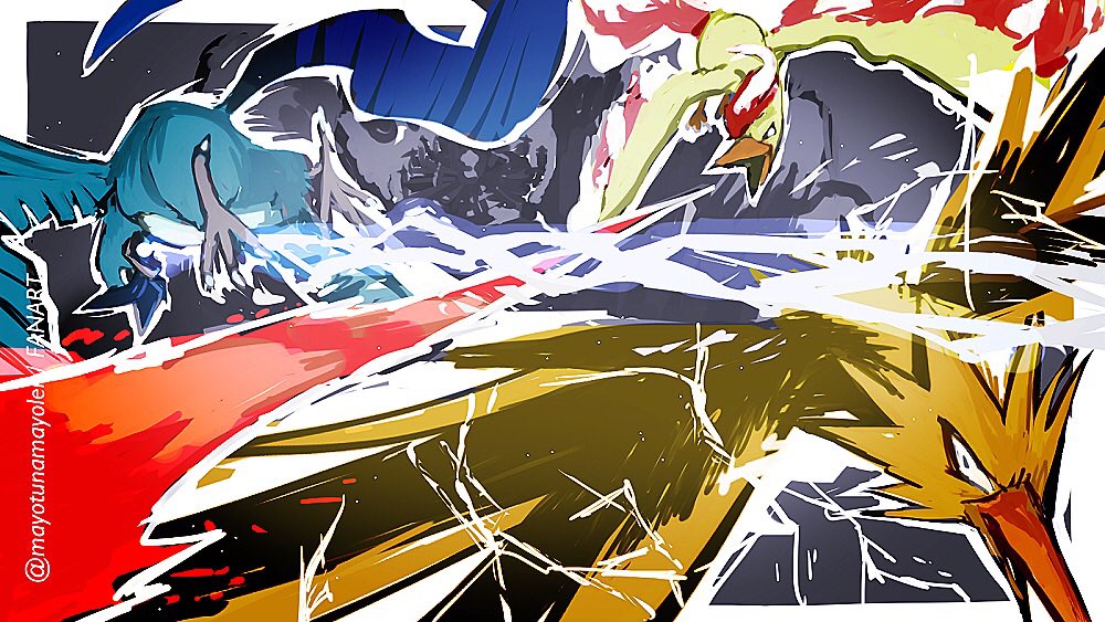 articuno, autumn_leaves, battle, beak, bird, blue_feathers, breath_weapon, breathing_fire