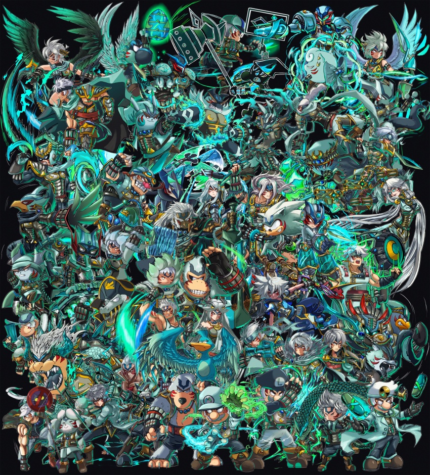 6+boys, 6+girls, absolutely_everyone, absurdly_detailed_composition, absurdres, alien, alternate_clothes_writing, alternate_color