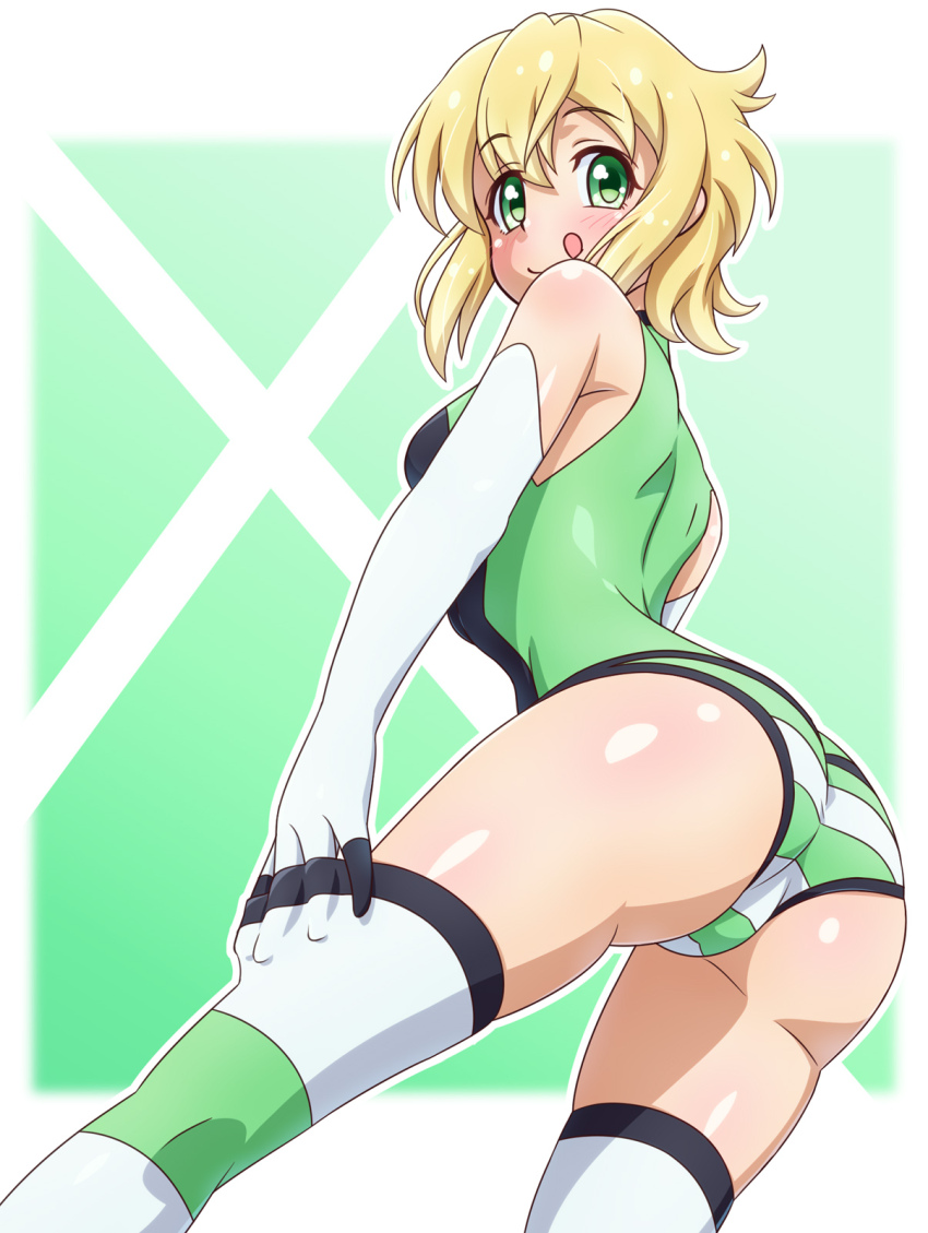 1girl, akatsuki_kirika, ass, blonde_hair, blush, breasts, closed_mouth, crotch