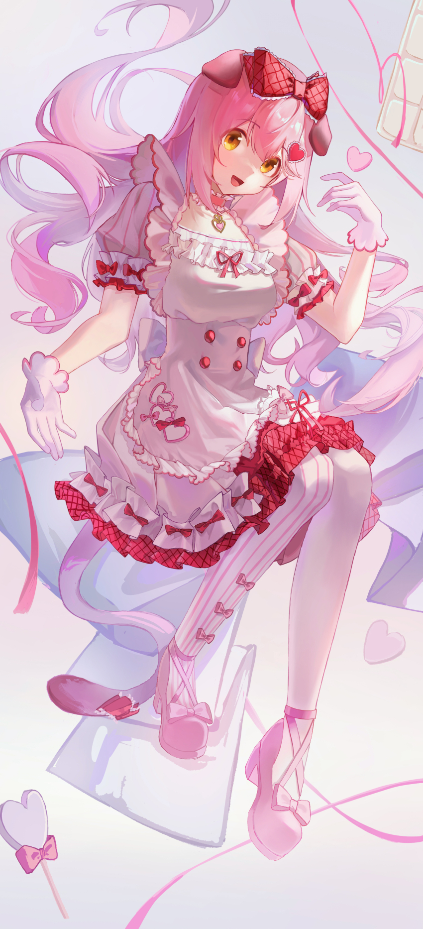 1girl, :d, absurdres, animal_ears, arknights, bow, chinese_commentary, commentary_request