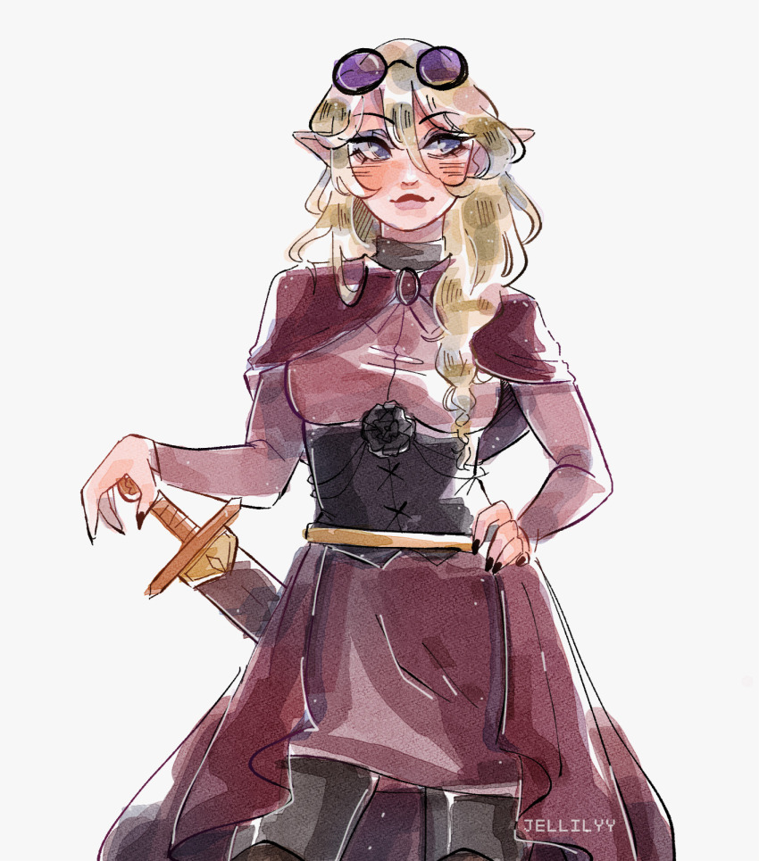 1girl, animification, belt, black_boots, black_corset, black_leggings, black_nails, blonde_hair