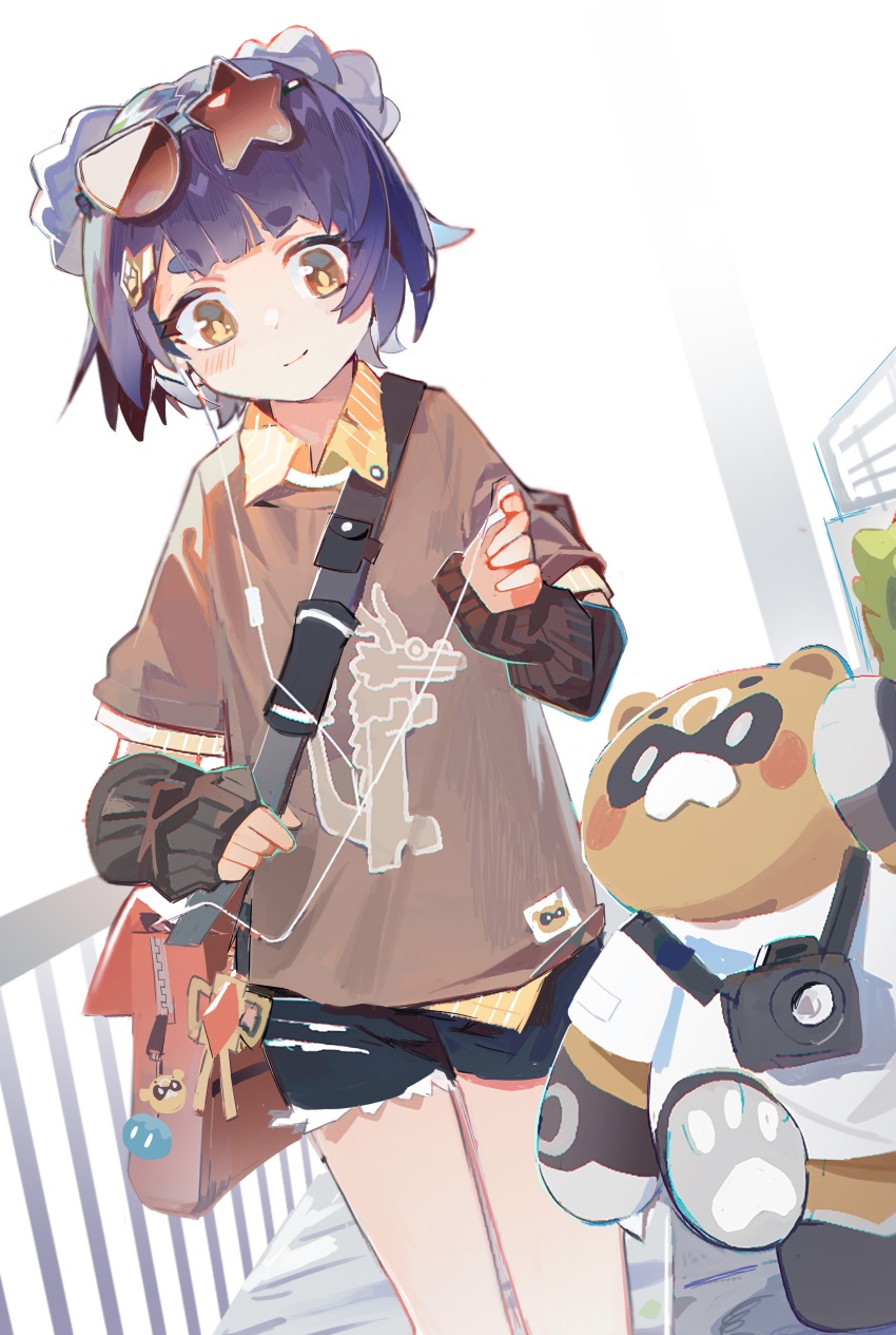 1girl, absurdres, alternate_costume, arm_warmers, asymmetrical_eyewear, bag, banfenxuhuan899, black_arm_warmers