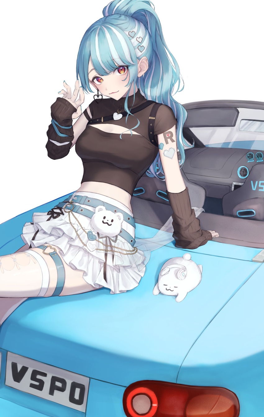 1girl, :3, absurdres, animal, arm_support, arm_warmers, aruto_araragi, belt