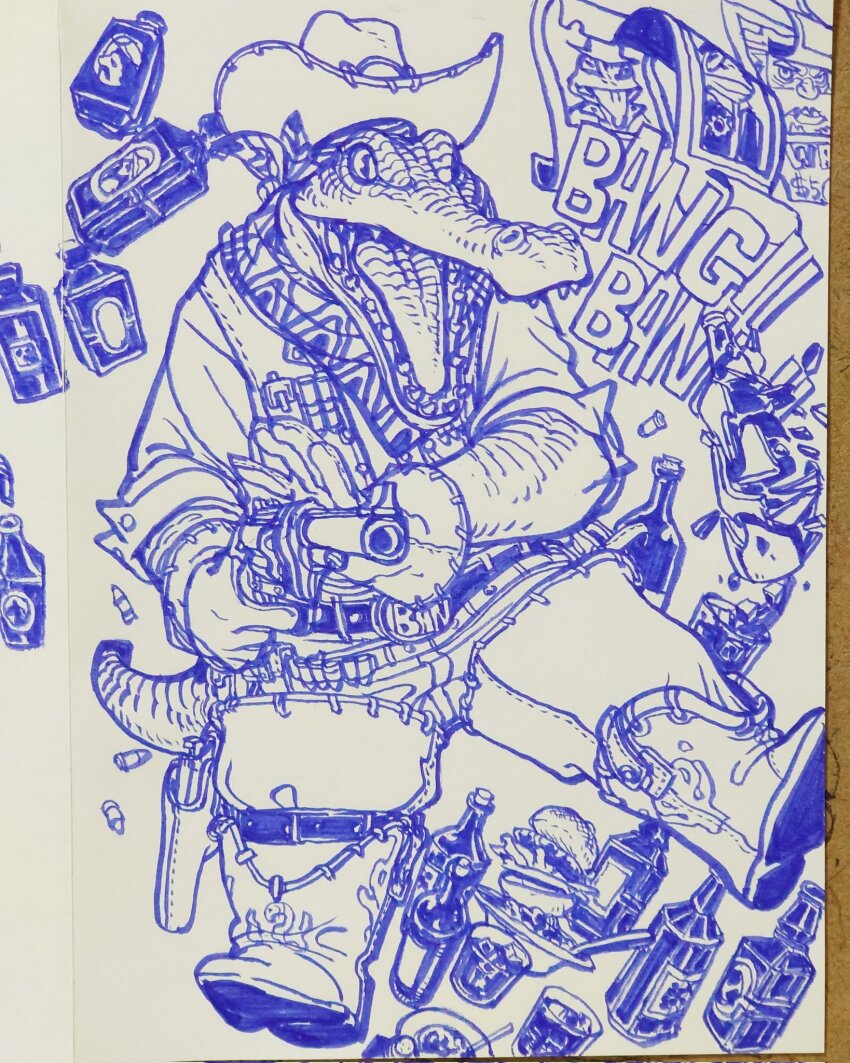 1boy, bandana, bandana_around_neck, belt, belt_buckle, boots, bottle, broken_bottle