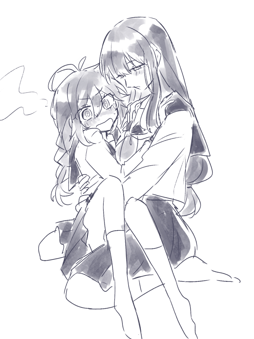 2girls, black_hair, black_skirt, blush, braid, genderswap, genderswap_(mtf), highres