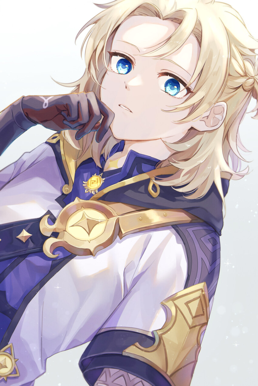 1boy, absurdres, albedo_(genshin_impact), blonde_hair, blue_eyes, gem, genshin_impact, gloves