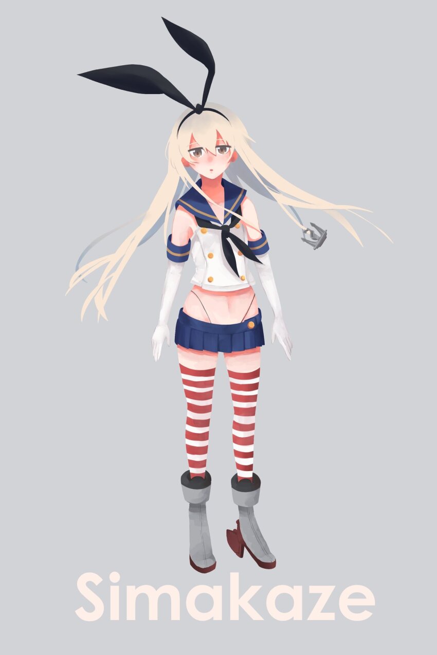 1girl, anchor_hair_ornament, black_neckerchief, black_panties, blonde_hair, blue_sailor_collar, blue_skirt, brown_eyes