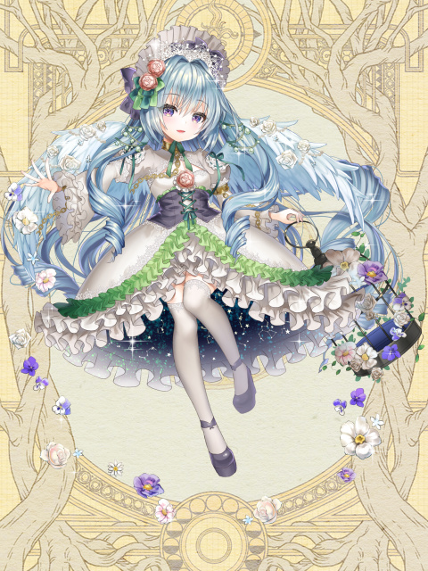 1girl, black_footwear, bow, cage, dairoku_ryouhei, dress, flower, frilled_dress