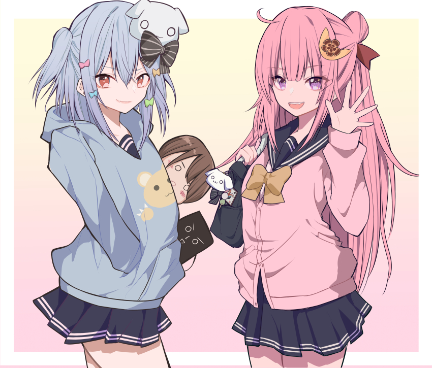 1boy, 1girl, absurdres, ahoge, bag, black_bag, black_bow, black_sailor_collar