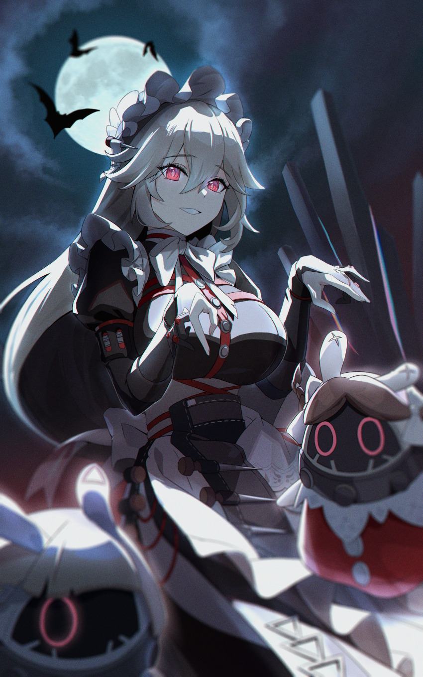 1girl, absurdres, alexandrina_sebastiane, apron, black_dress, breasts, dress, gloves