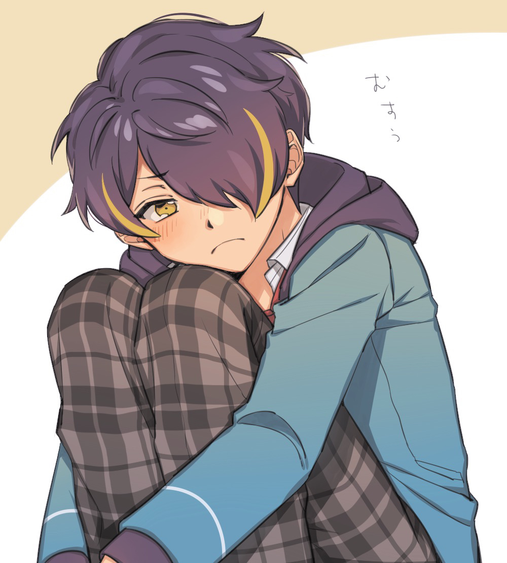 1boy, bishounen, cheek_rest, chiba_(satochikasmart), closed_mouth, ensemble_stars!, facing_viewer, feet_out_of_frame