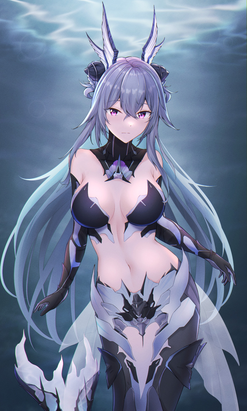 1girl, bare_shoulders, black_bra, black_gloves, blue_hair, bra, breasts, cesvelox