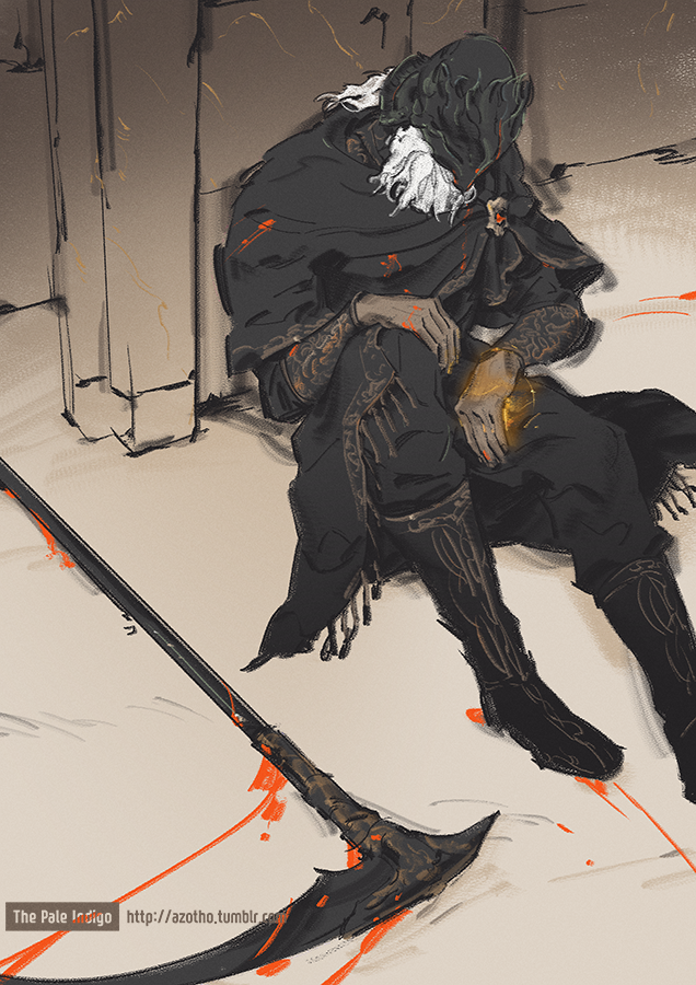 1boy, armor, artist_name, beard, black_boots, black_pants, blood, bloody_weapon