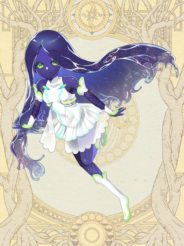 1girl, aigurei_blue, black_hair, black_skin, breasts, colored_skin, dairoku_ryouhei, dress