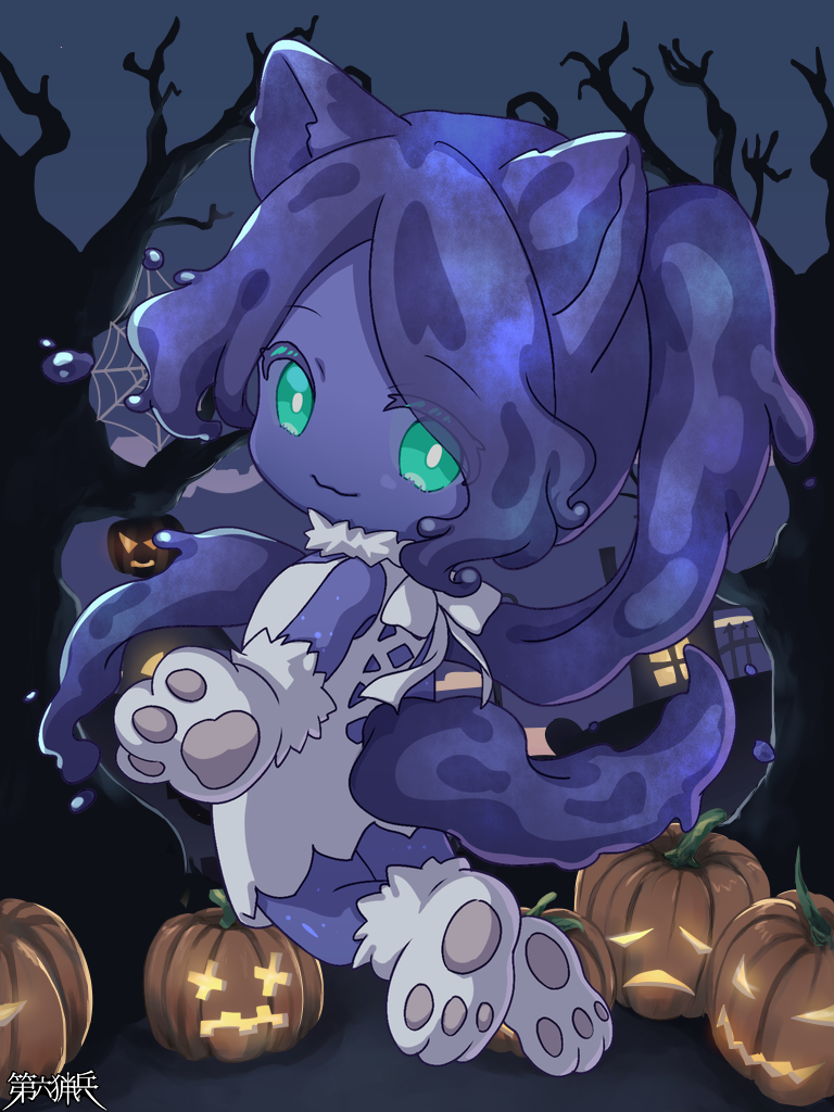 1girl, aigurei_blue, animal_ears, animal_hands, aqua_eyes, bare_tree, black_hair, cat_ears