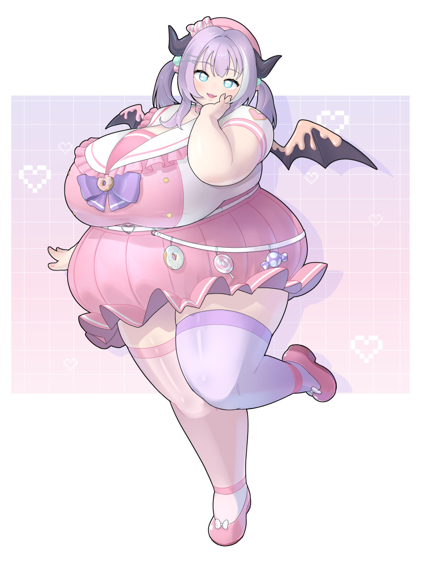 1girl, absurdres, agano_mai, aqua_eyes, asymmetrical_legwear, black_horns, black_wings, blush