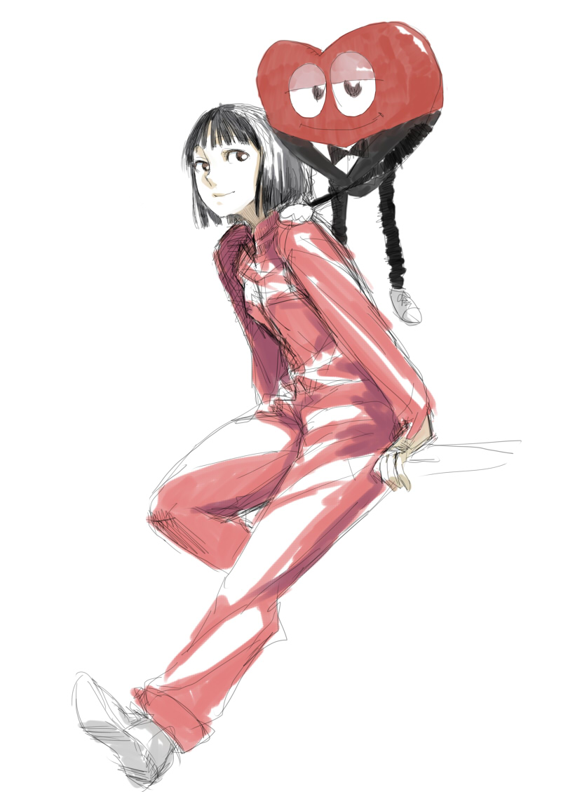 hatimoto, heart, original, sketch, solo, tagme, track_suit