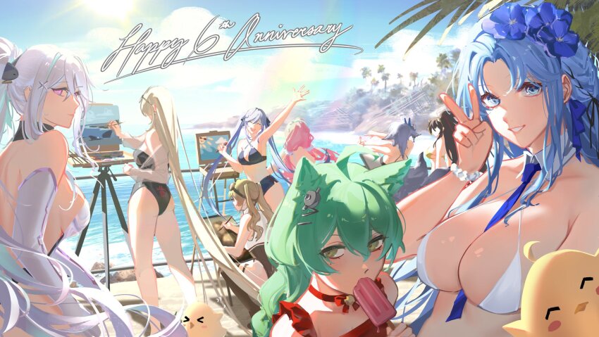 >_<, 6+girls, absurdly_long_hair, akashi_(azur_lane), alsace_(azur_lane), alsace_(heat_beating_summer_sacrament)_(azur_lane), alternate_costume, animal_ears