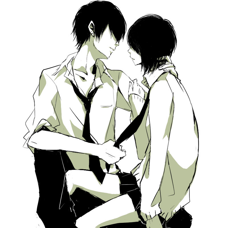 1boy, 1girl, bad_id, bad_pixiv_id, black_hair, clothes_grab, couple, green_theme