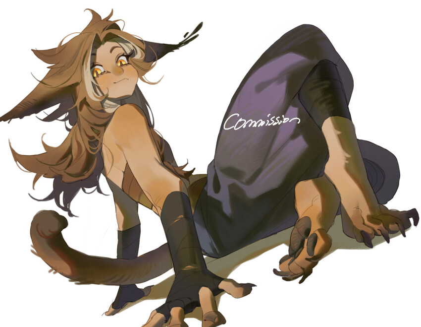 1girl, animal_ears, arms_behind_back, claws, commission, fingerless_gloves, gloves, knbn_0728