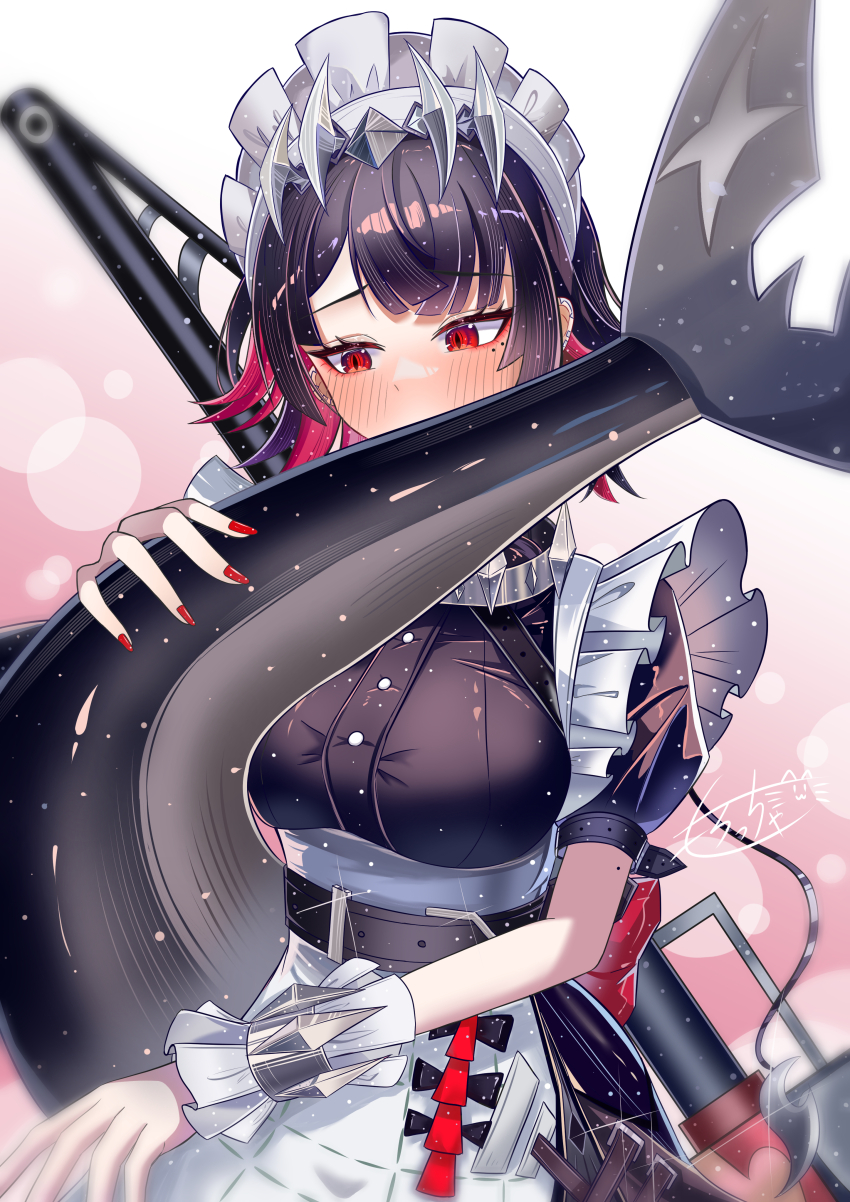 1girl, absurdres, black_dress, black_hair, blush, breasts, colored_inner_hair, dress