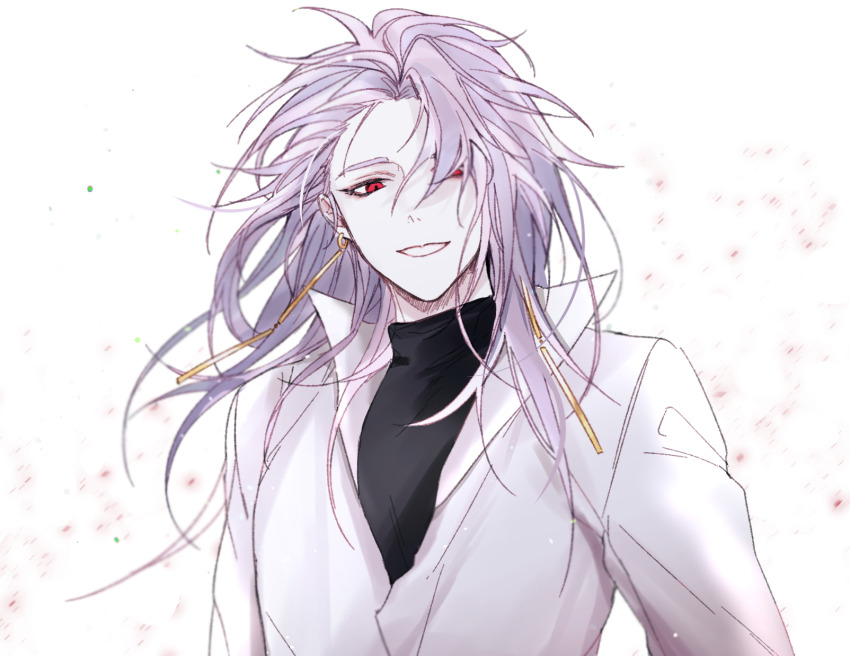 1boy, aji_(sagi_45), alternate_hair_length, alternate_hairstyle, black_sweater, commentary_request, earrings, highres