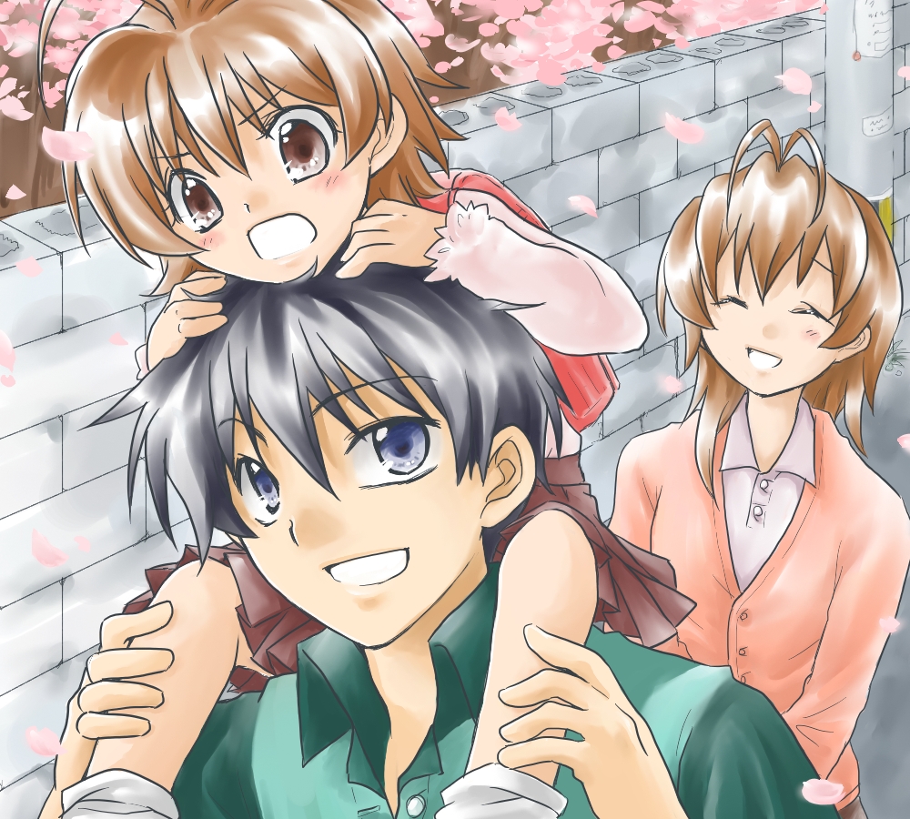 00s, bad_id, bad_pixiv_id, blue_eyes, blue_hair, brown_eyes, brown_hair, carrying