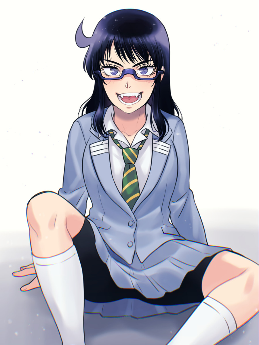 1girl, :o, asumi_kakeru, bike_shorts, blue-framed_eyewear, feet_out_of_frame, glasses, gradient_background