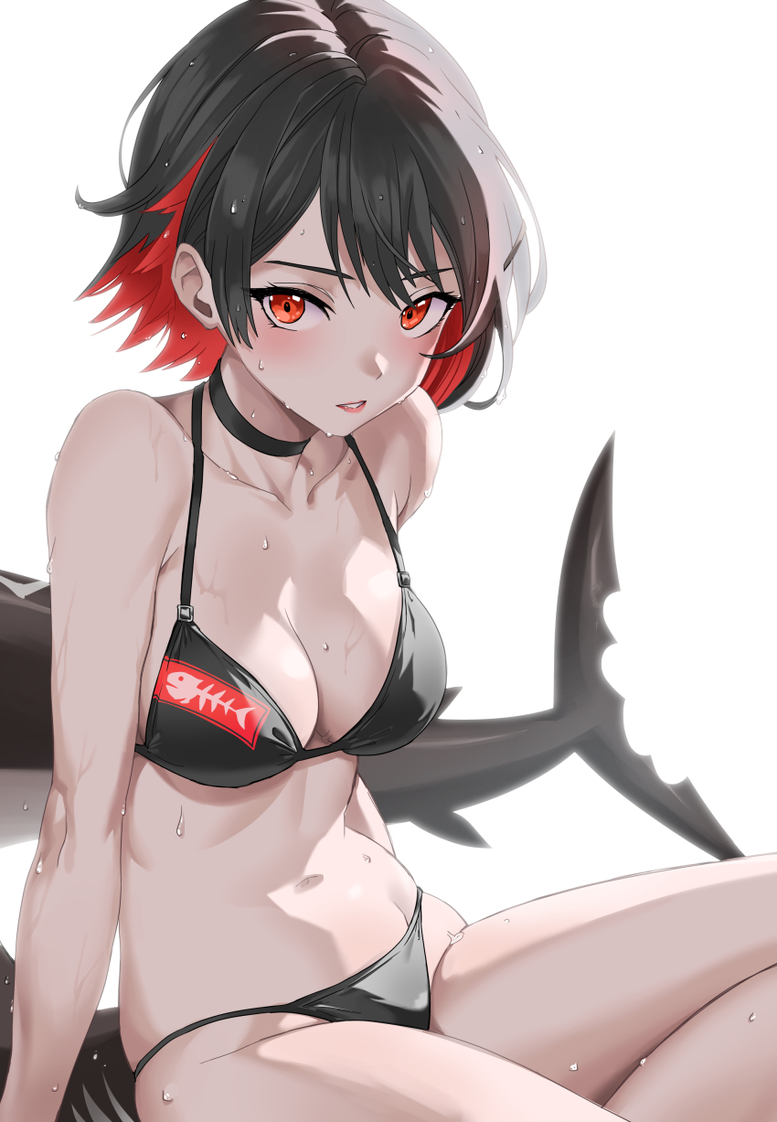 1girl, absurdres, bikini, black_bikini, black_hair, breasts, collarbone, colored_inner_hair