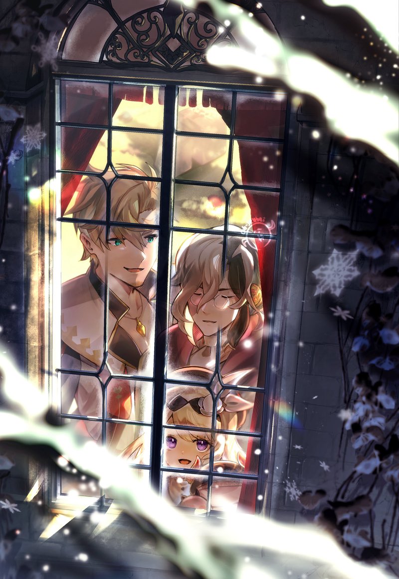 1girl, 2boys, :d, ascot, black_hair, black_hat, black_jacket, blonde_hair