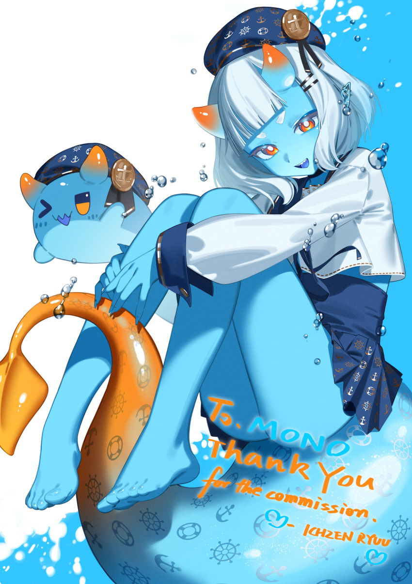 1girl, absurdres, air_bubble, artist_name, ass, bare_legs, barefoot, beret