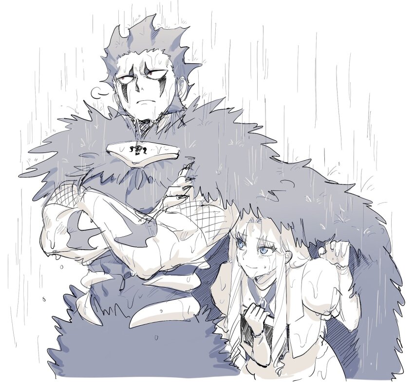 1boy, 1girl, arm_markings, black_fur, black_hair, book, brago_(konjiki_no_gash!!), cloak