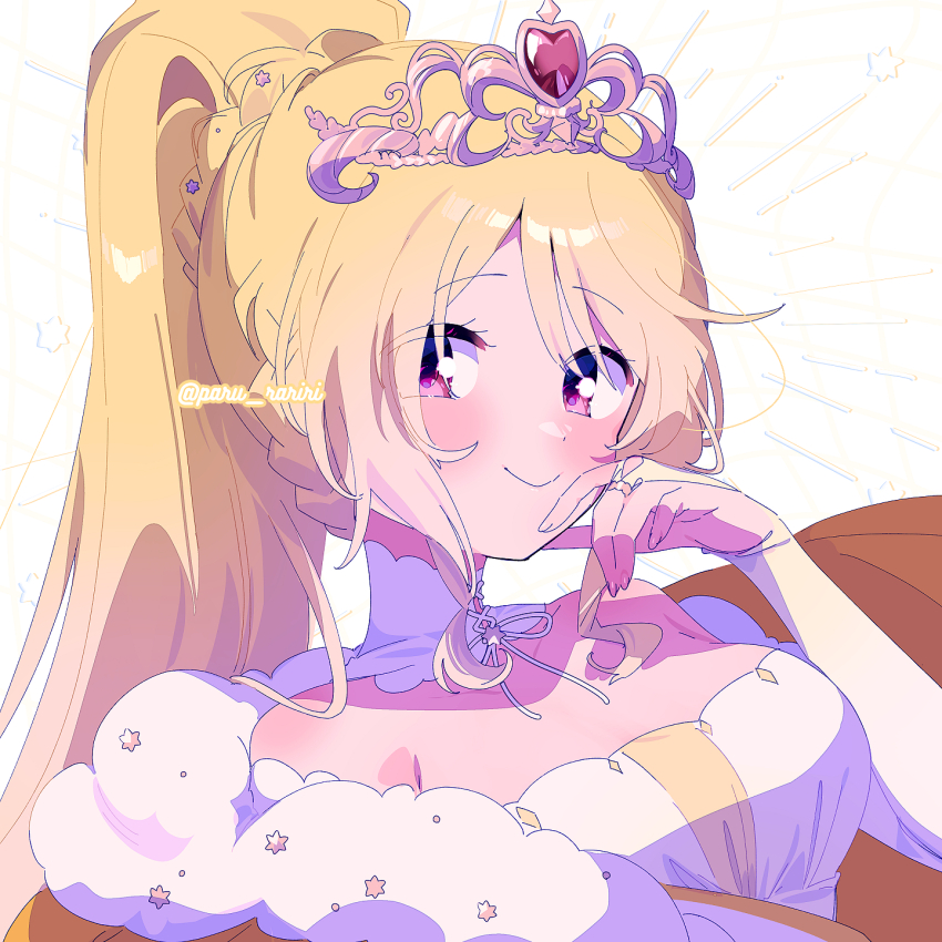 1girl, alternate_costume, bare_shoulders, blonde_hair, braid, breasts, bridal_gauntlets, cleavage