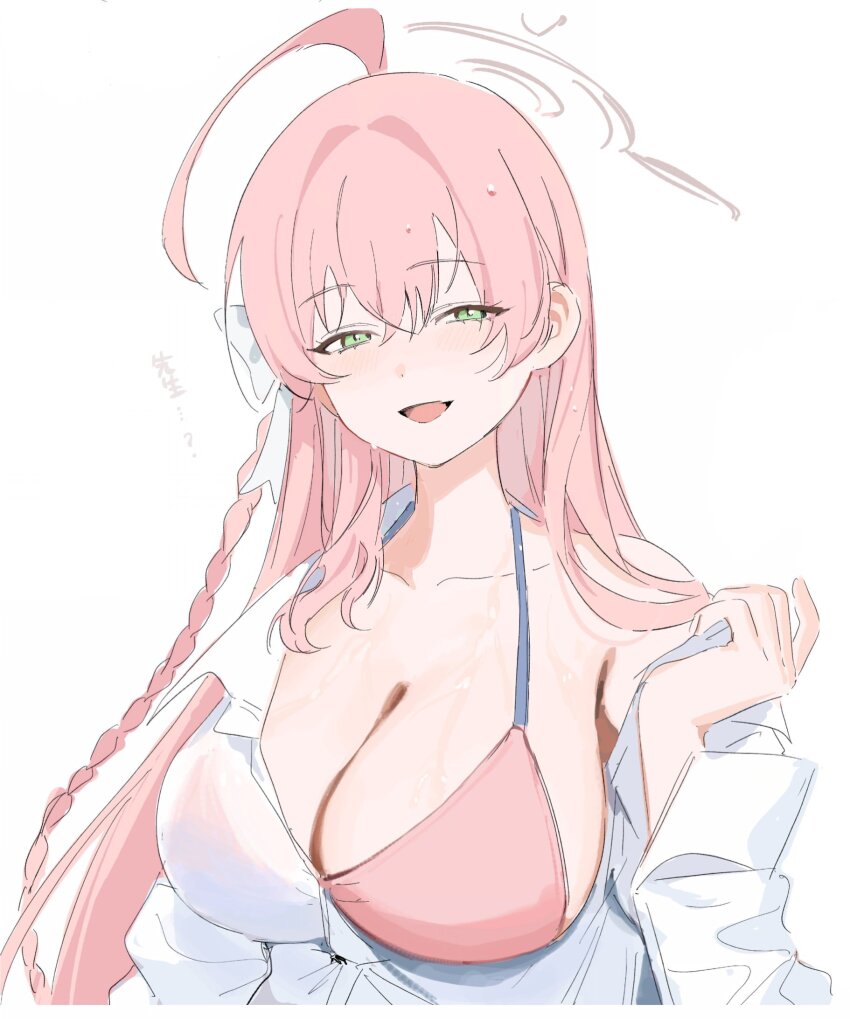 1girl, 42u16, ahoge, bikini, blue_archive, blush, bow, braid