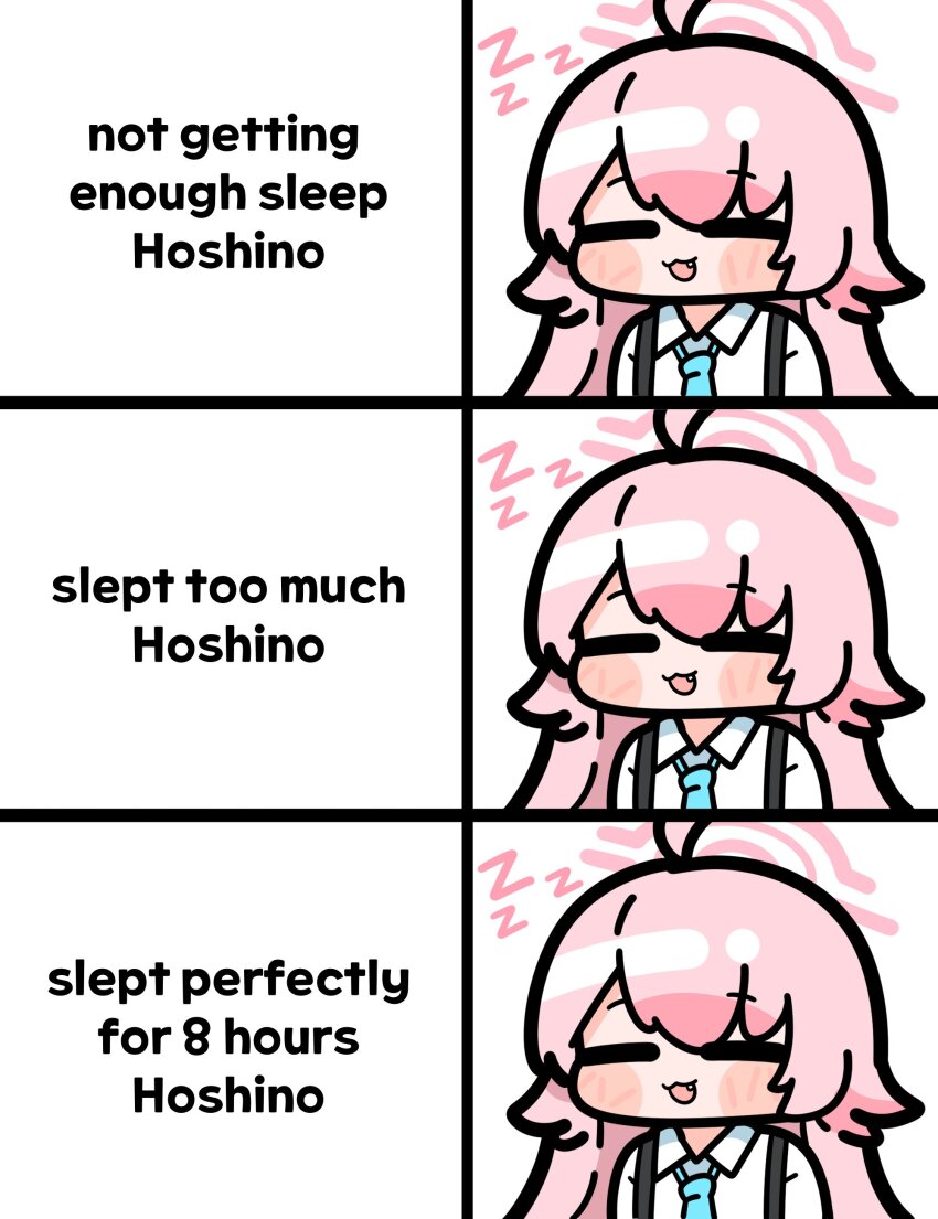 1girl, =_=, absurdres, ahoge, blue_archive, blush, chest_harness, english_text