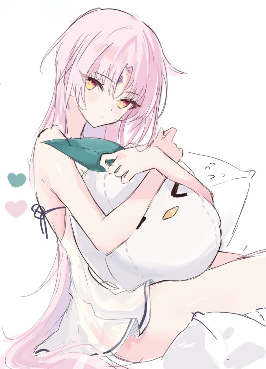 1girl, alternate_costume, alternate_hairstyle, ame_amean, forehead_jewel, fu_xuan_(honkai:_star_rail), heart, highres