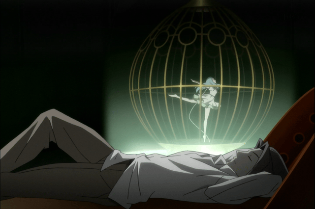 10s, animated, animated_gif, blue_hair, cage, sakana_(star_driver), spinning, star_driver