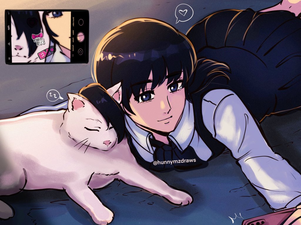 1girl, animal, ass, black_hair, cat, chainsaw_man, dress, fourth_east_high_school_uniform