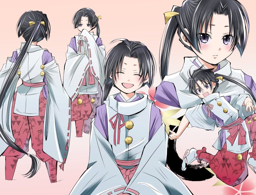 1boy, black_hair, blunt_sidelocks, blush, hakama, hakama_pants, highres, houjou_tokiyuki_(nige_jouzu_no_wakagimi)