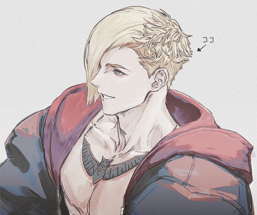 1boy, asymmetrical_hair, blonde_hair, blue_eyes, blue_hoodie, collarbone, commentary, ed_(street_fighter)