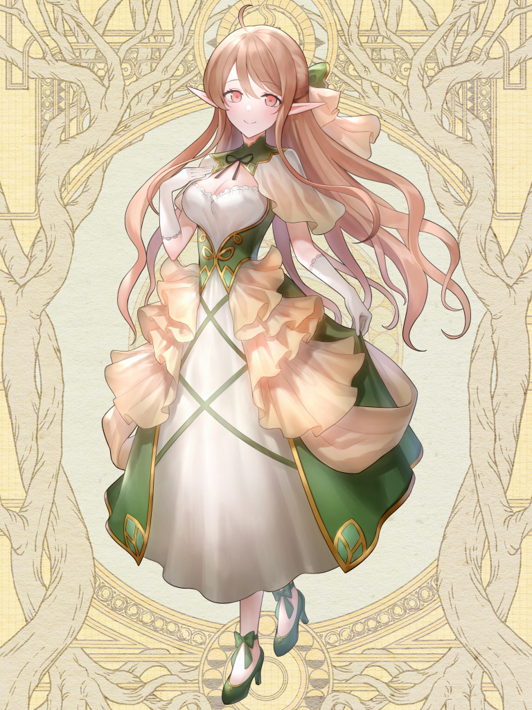 1girl, ahoge, breasts, brown_eyes, brown_hair, cleavage, dairoku_ryouhei, dress