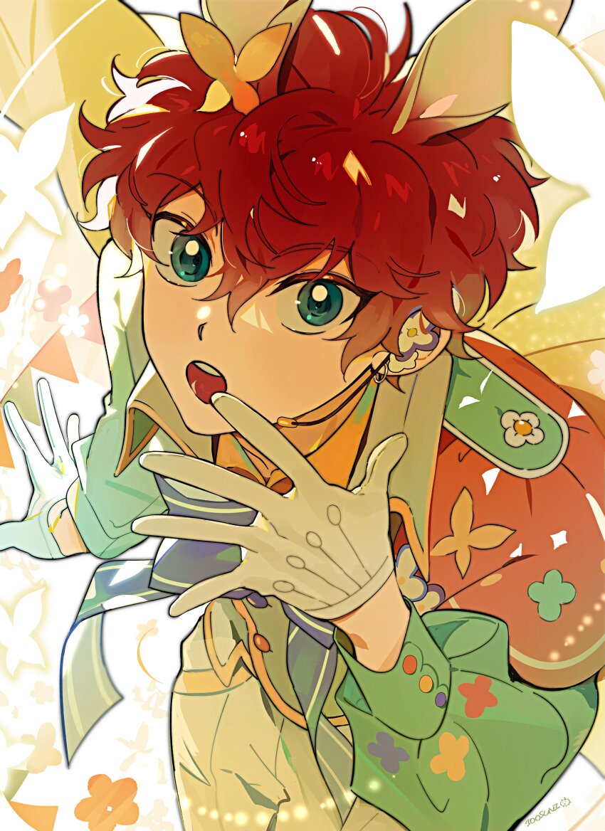 1boy, :o, absurdres, amagi_hiiro, animal_ears, arm_at_side, bishounen, bloom