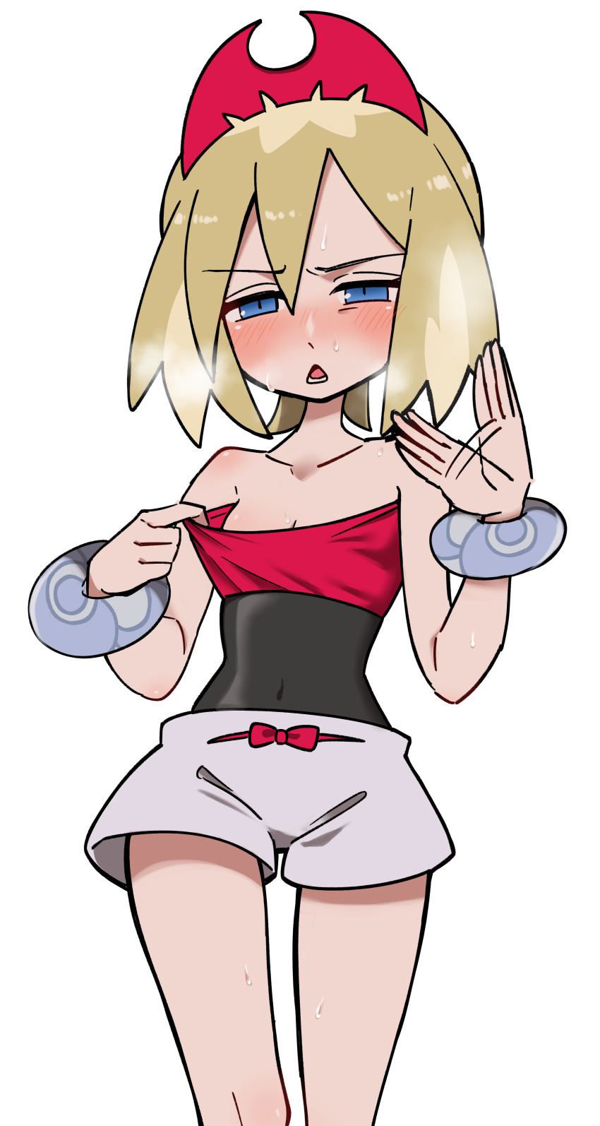 1girl, absurdres, ayakadegozans, bare_shoulders, blonde_hair, blue_eyes, breasts, cleavage