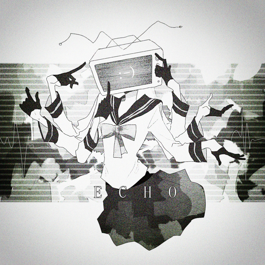 1girl, bow, bowtie, commentary, copyright_name, cropped_legs, echo_(vocaloid), english_commentary