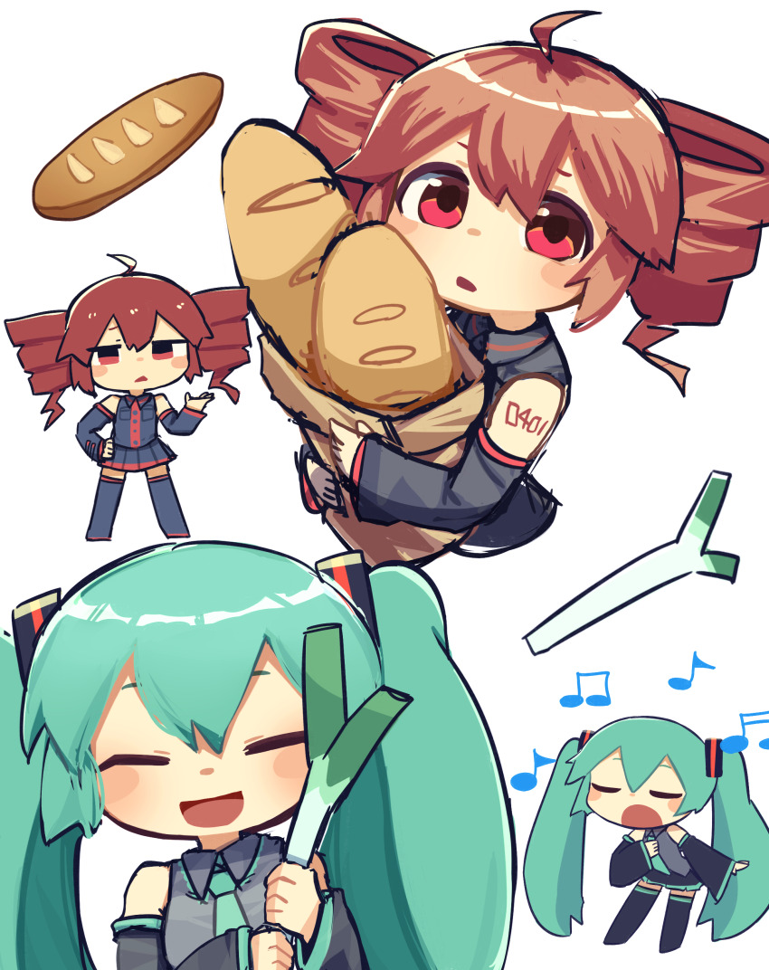 2girls, :<, :d, absurdres, ahoge, aqua_hair, aqua_necktie, bag